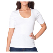 American Apparel Baby Rib 1/2 Sleeve U-Neck T - White