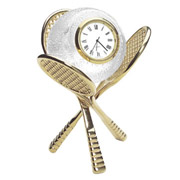 Crystal Tennis Clock With Gold Plated Raquet Stand