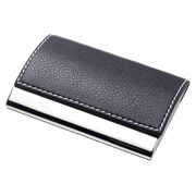Leatherette Metal Card Case With White Stitching and Magnetic Lid