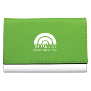 Silver Metal Business Card Case With Faux Leather Cover