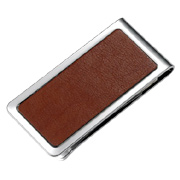 Genuine Leather Chrome Plated Metal Money Clip