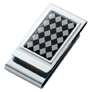 Argyle Patterned Stainless Steel Chrome Plated Two Sided Money Clip