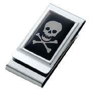 Skull & Bones Stainless Steel Chrome Plated Two Sided Money Clip