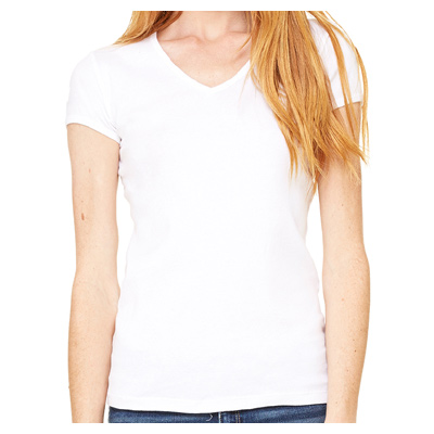 Bella &#43; Canvas Ladies' Baby Rib Short-Sleeve V-Neck T-Shirt - White