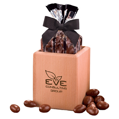 Hardwood Pen and Pencil Cup With Chocolate Covered Almonds