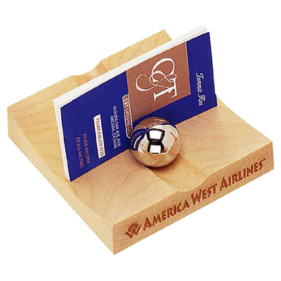 Maple Business Card Holder With 2 Chrome Balls