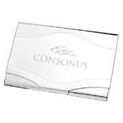 Wave Shaped Two Tone Silver Metal Business Card Case