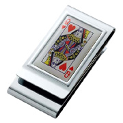 Queen of Hearts Epoxy Stainless Steel Chrome Plated Two Sided Money Clip