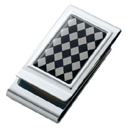 Argyle Patterned Epxoy Stainless Steel Chrome Plated Two Sided Money Clip