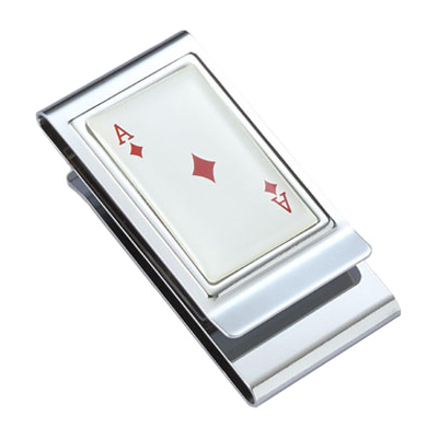 Ace of Diamonds Epoxy Stainless Steel Chrome Plated Two Sided Money Clip